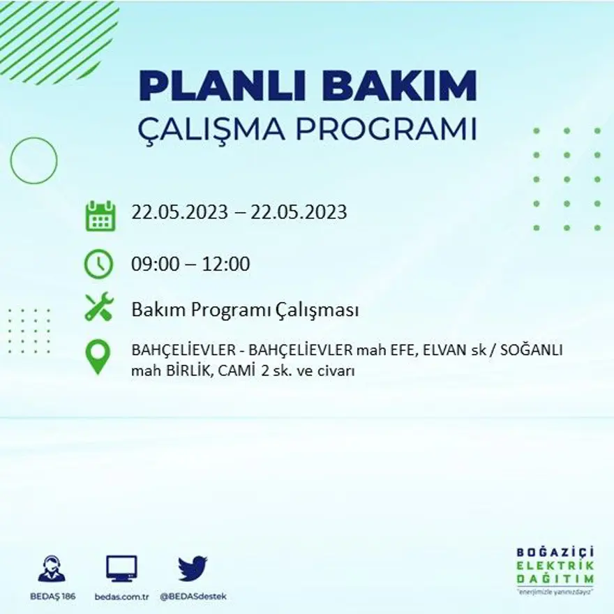 İstanbul'un 22 ilçesinde elektrik kesintisi: Elektrikler ne zaman gelecek? (22 Mayıs BEDAŞ planlı elektrik kesintisi) 14
