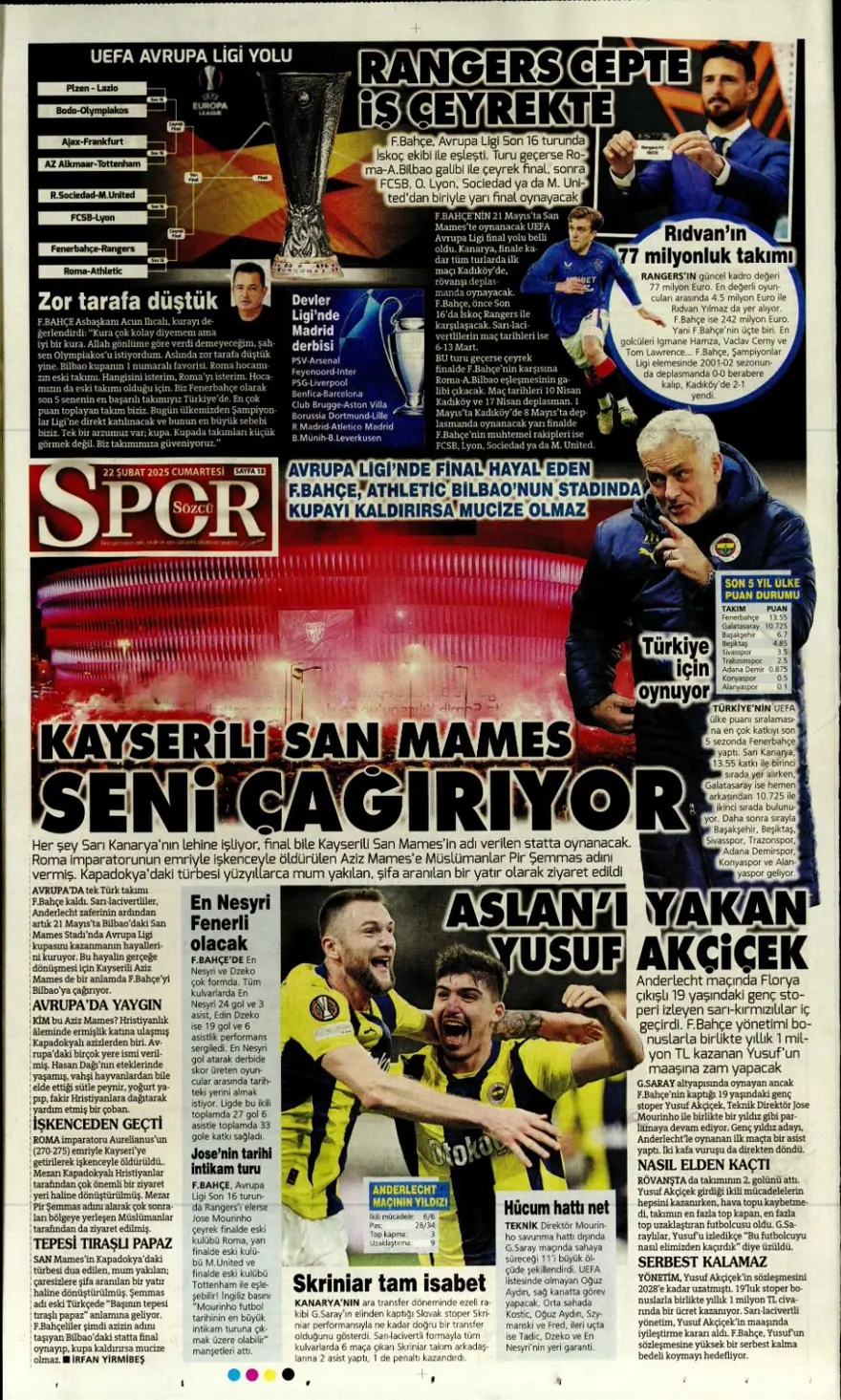 "Yolun sonu final olsun" (22 Şubat spor manşetleri) 28 "Yolun sonu final olsun" (22 Şubat spor manşetleri) 28