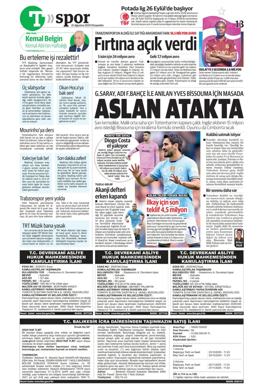 "Akanji müjdesi" (21 Ağustos spor manşetleri) 33