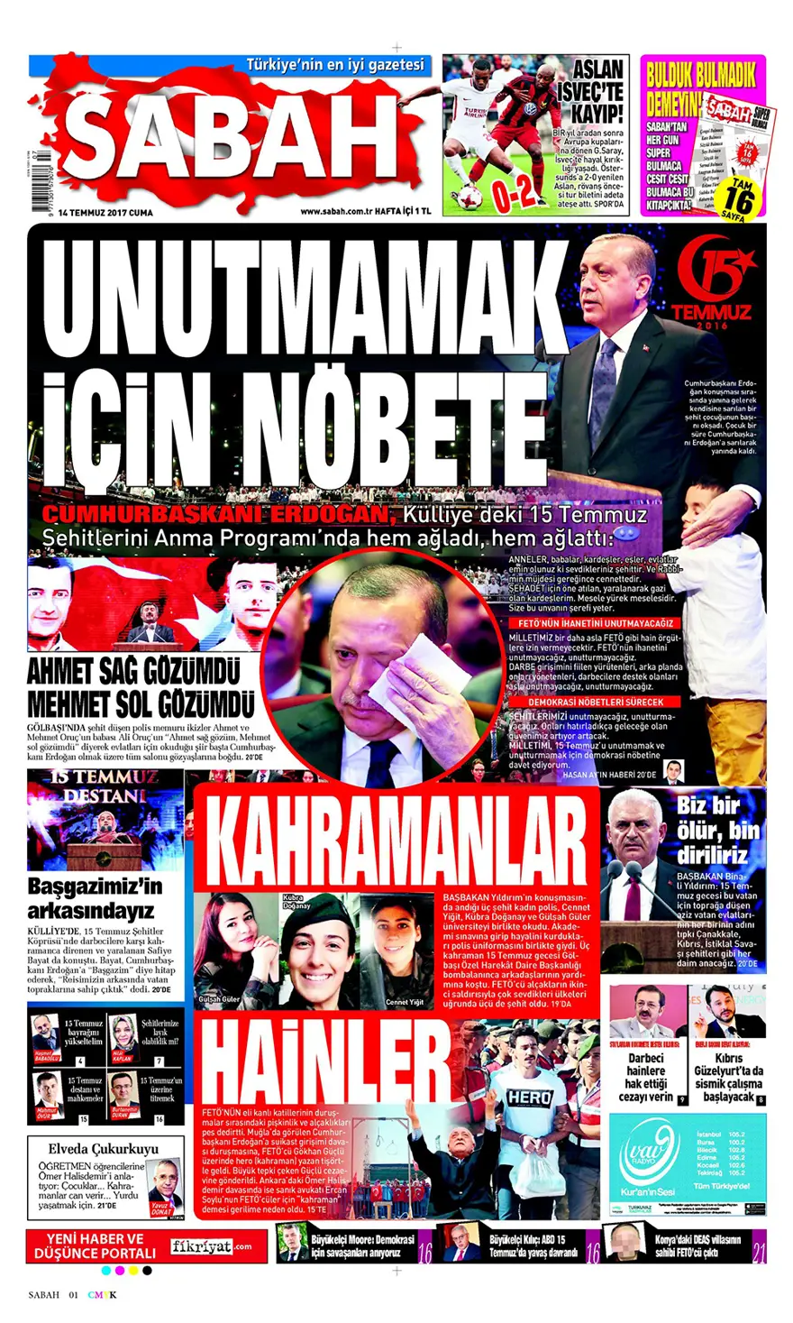 Günün gazete manşetleri - 14 Temmuz 2017 8