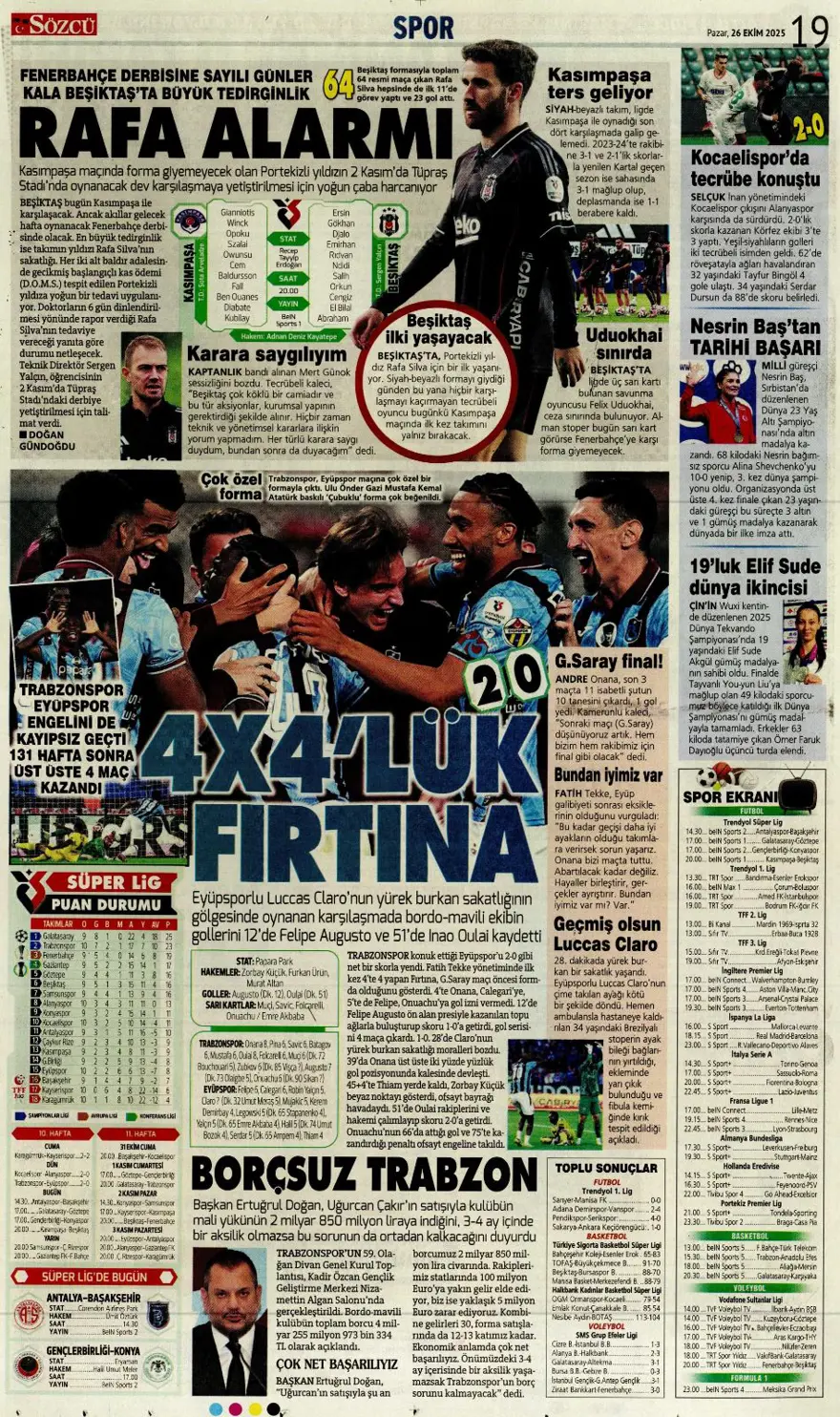 "Dörtlüleri yaktı, Aslan'ı bekliyor" (26 Ekim 2025 spor manşetleri) 22
