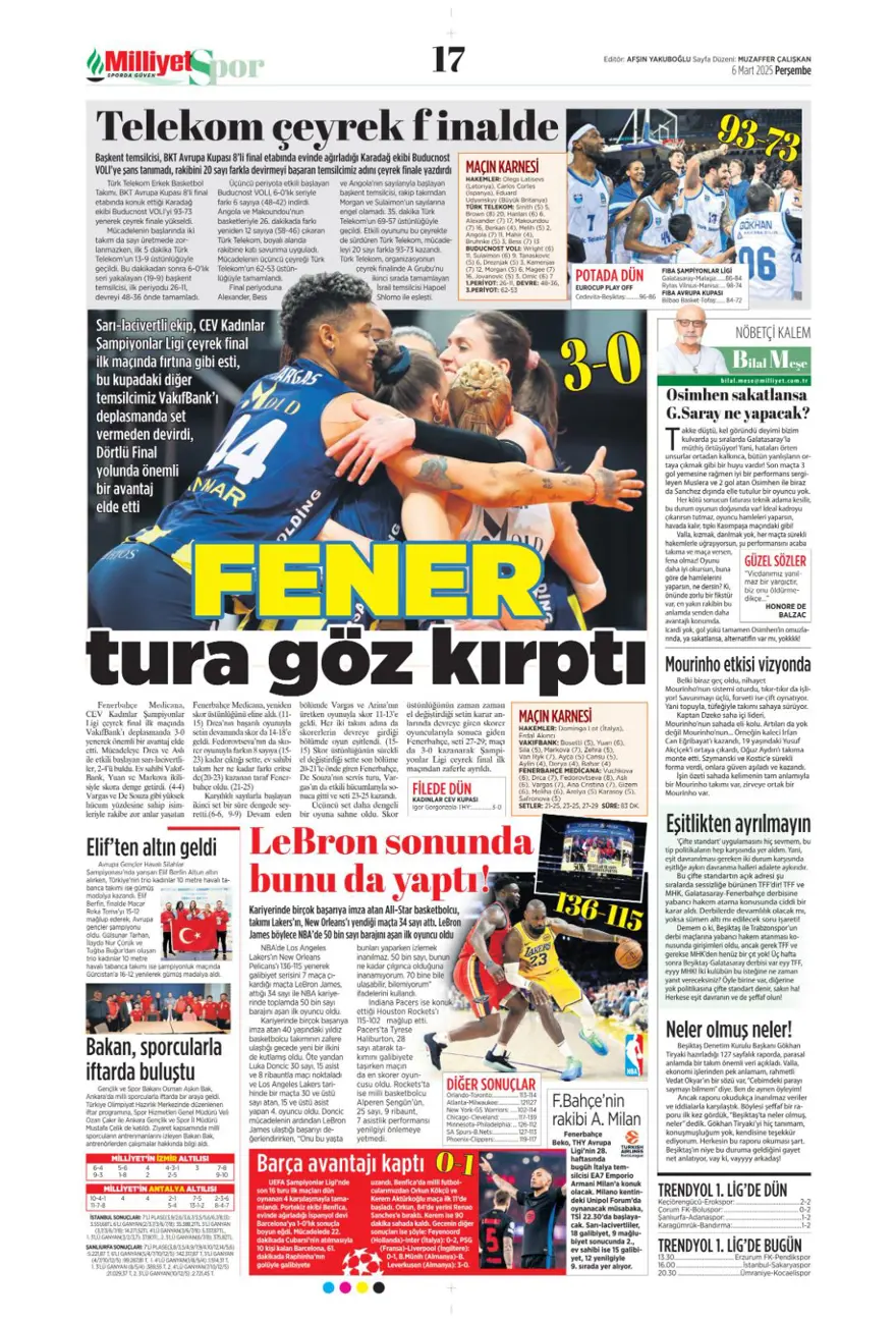 "Kadıköy'de bu işi bitirelim" (6 Mart 2025 spor manşetleri) 18