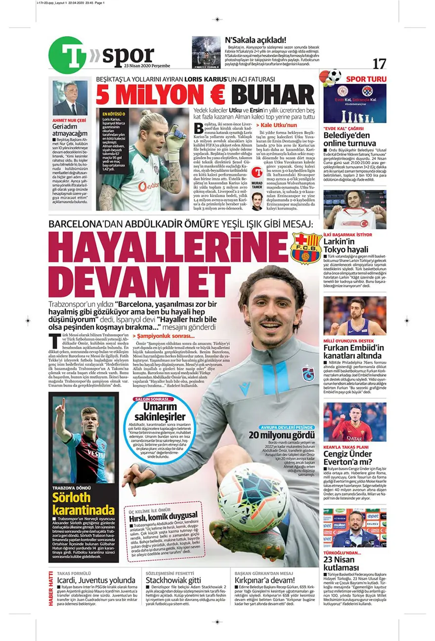 Günün spor manşetleri (23 Nisan 2020) 13