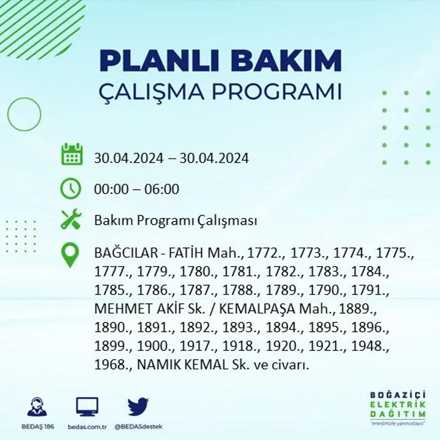 İstanbul'un 23 ilçesinde elektrik kesintisi: Elektrikler ne zaman gelecek? (30 Nisan tarihli BEDAŞ kesinti programı) 5