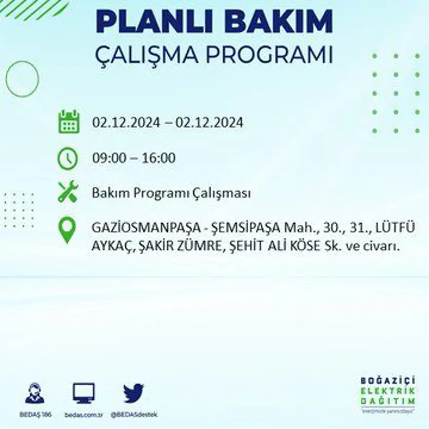 İstanbul'un 20 ilçesinde elektrik kesintisi: Elektrikler ne zaman gelecek? BEDAŞ 2 Aralık kesinti programını paylaştı 21 İstanbul'un 20 ilçesinde elektrik kesintisi: Elektrikler ne zaman gelecek? BEDAŞ 2 Aralık kesinti programını paylaştı 21