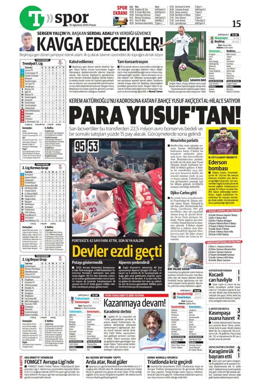 "Ya Kartal ya Schmidt" (31 Ağustos spor manşetleri) 17