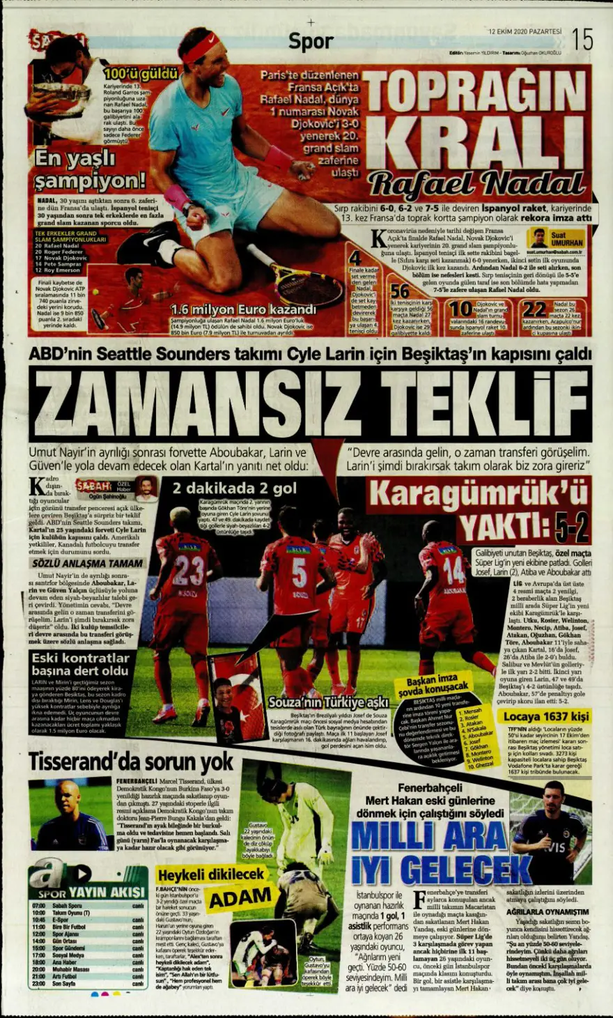 Günün spor manşetleri (12 Ekim 2020) 6
