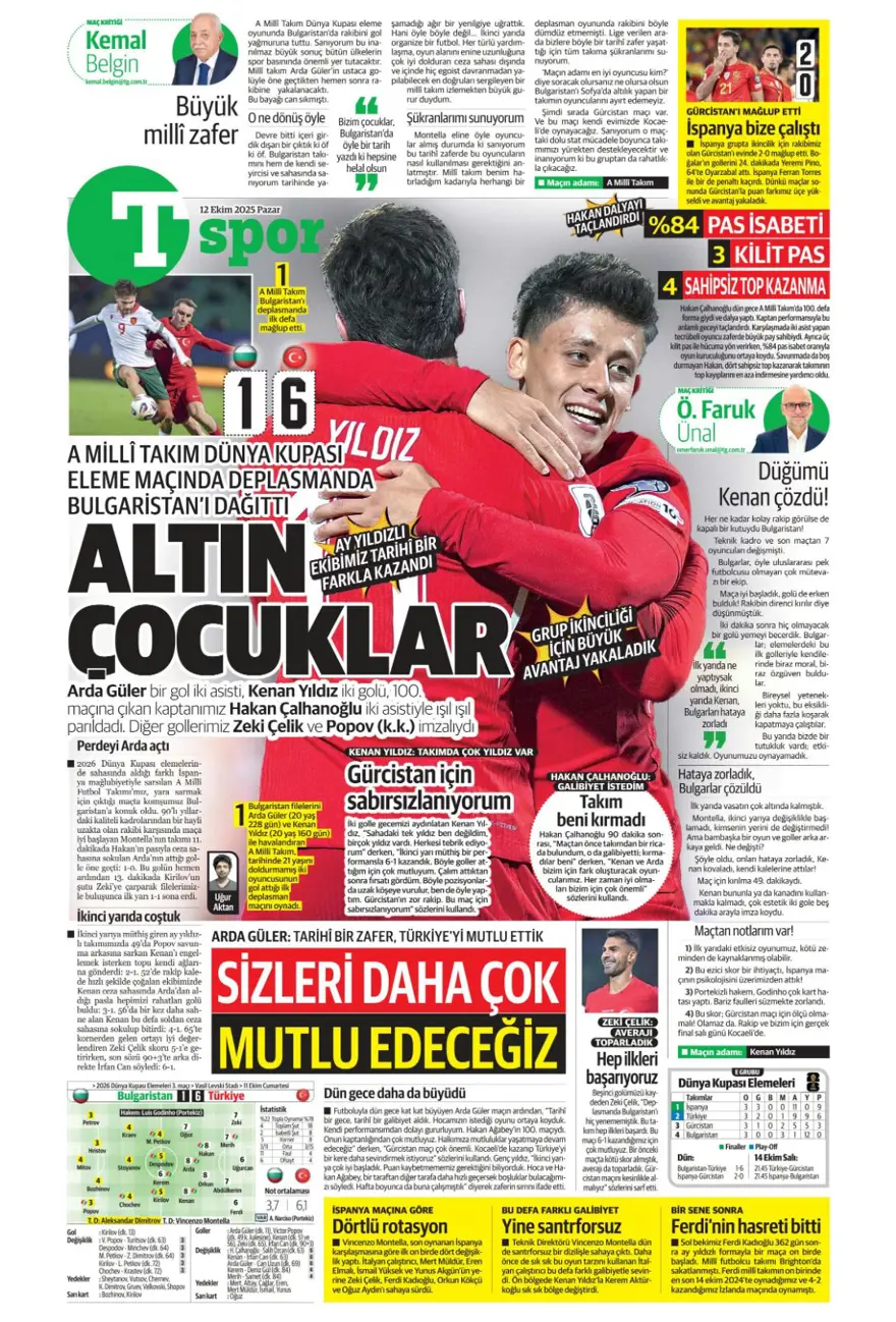 "Sofya'da tarihi zafer" (12 Ekim 2025 spor manşetleri) 27