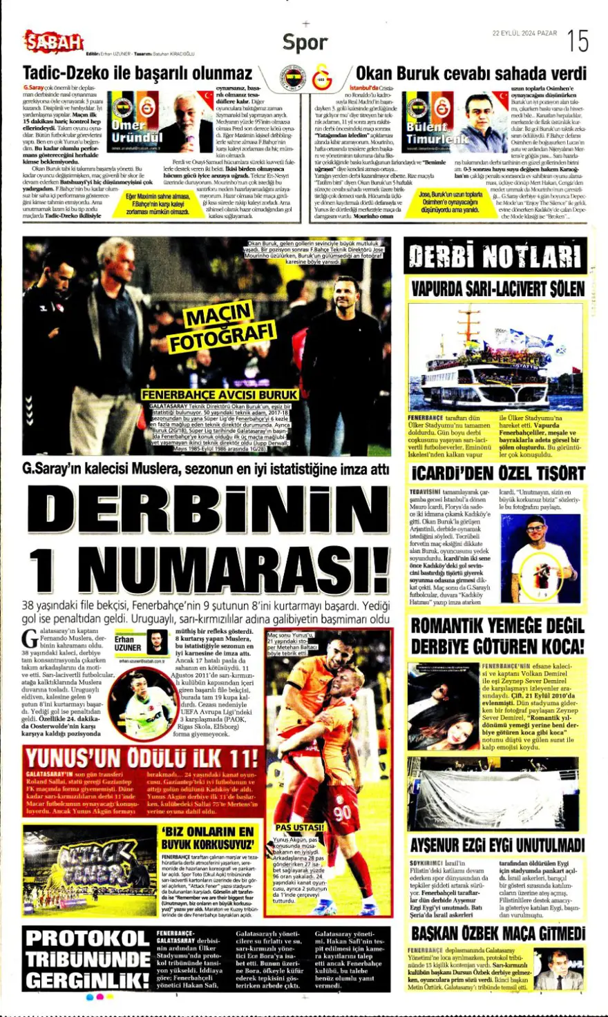 "Kadıköy Aslan'ı Galatasaray" (22 Eylül 2024 spor manşetleri) 21