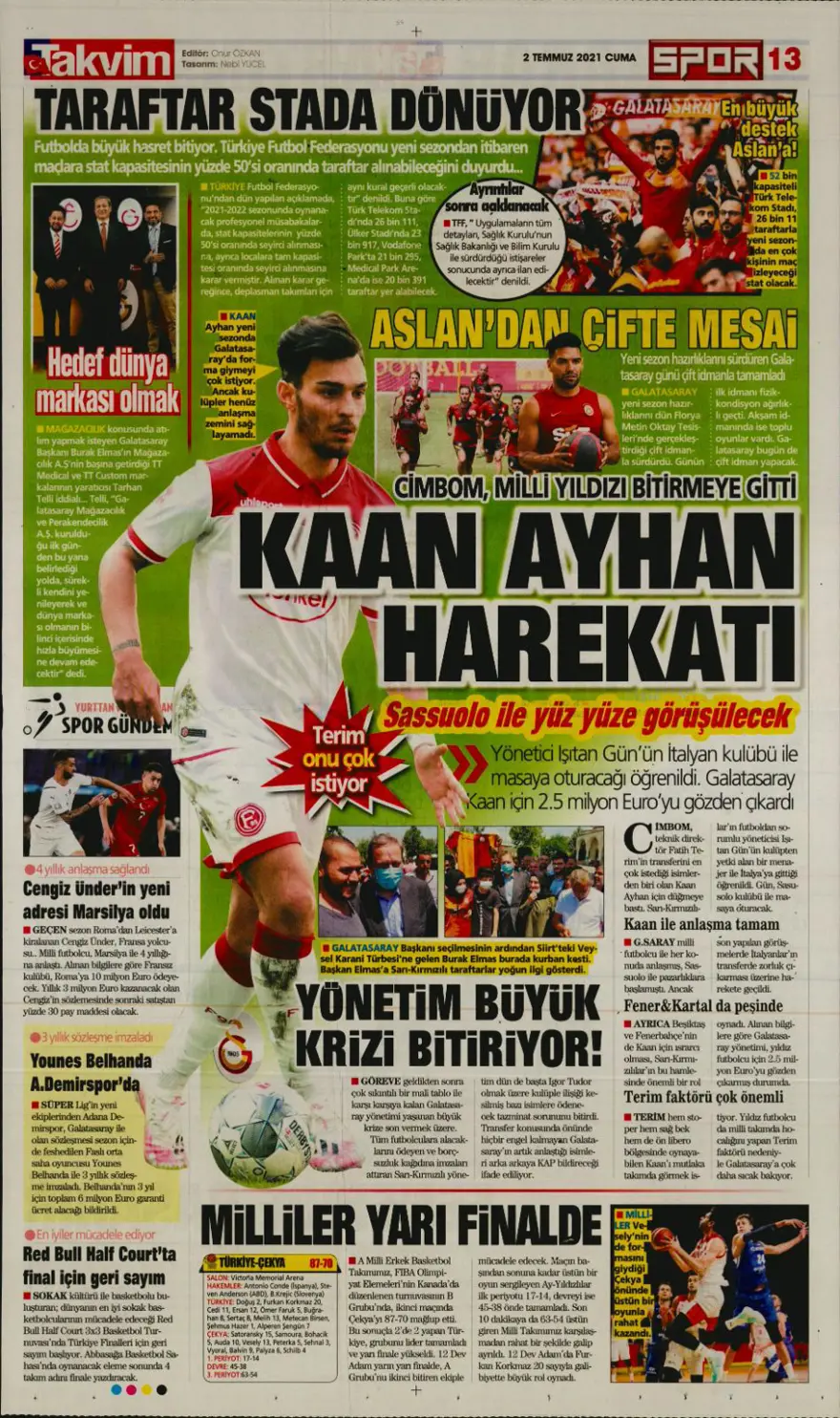 Günün spor manşetleri (2 Temmuz 2021) 11