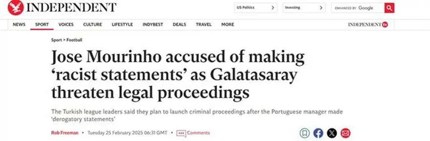 Maymun söylemi dünya basınında: "Mourinho'nun başı dertte, Galatasaray dava açacak" 3