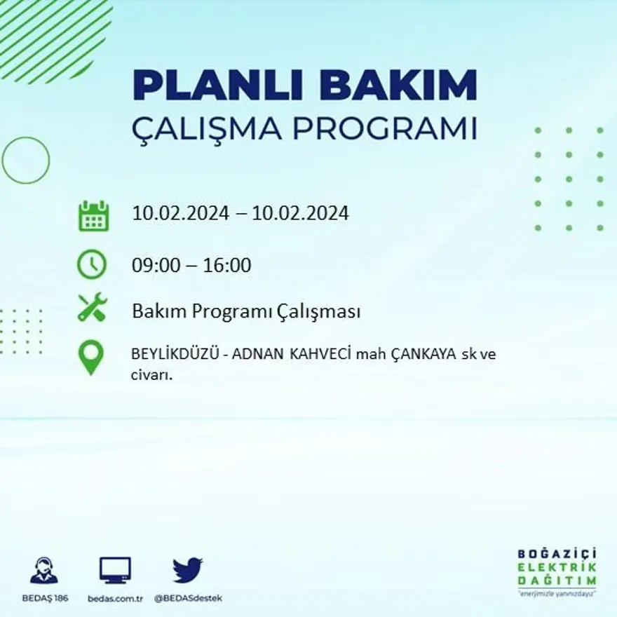 İstanbul'un 17 ilçesinde elektrik kesintisi yaşanacak: Elektrikler ne zaman gelecek? (10 Şubat BEDAŞ kesinti programı) 9 İstanbul'un 17 ilçesinde elektrik kesintisi yaşanacak: Elektrikler ne zaman gelecek? (10 Şubat BEDAŞ kesinti programı) 9