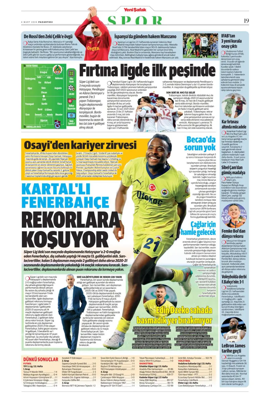 "Aslan tarihi değiştirdi" (4 Mart 2024 spor manşetleri) 20