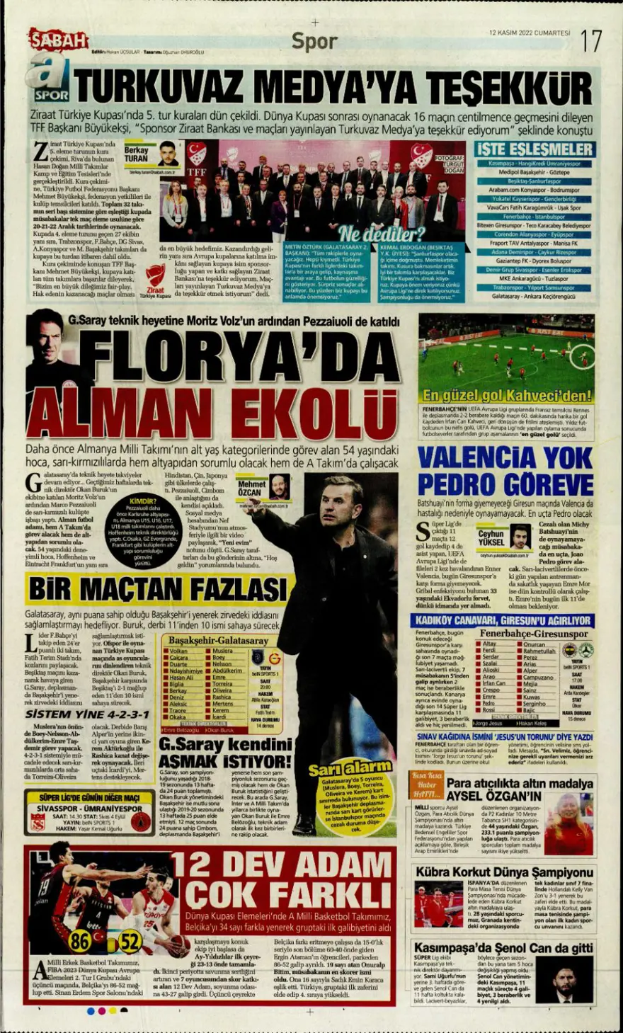 Günün spor manşetleri (12 Kasım 2022) 8