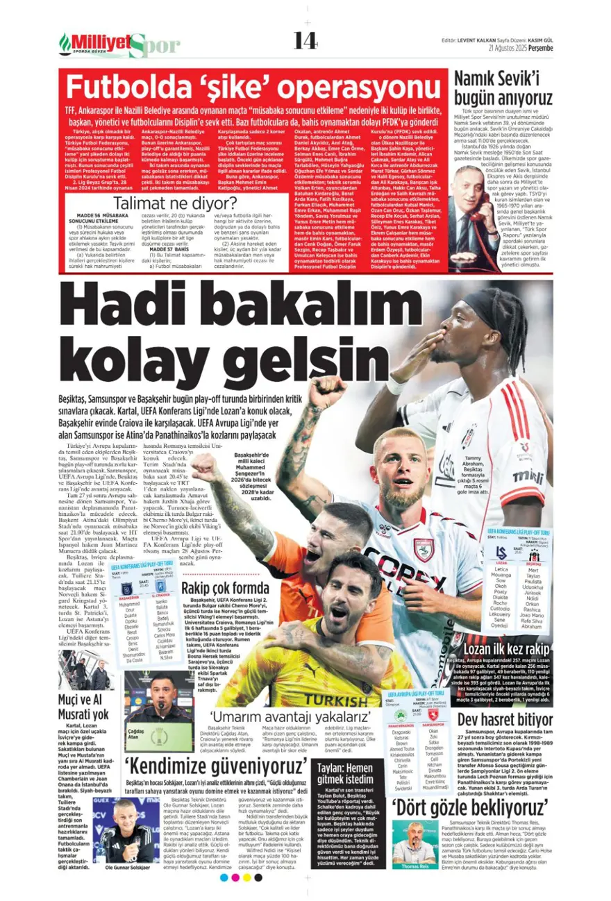 "Akanji müjdesi" (21 Ağustos spor manşetleri) 18