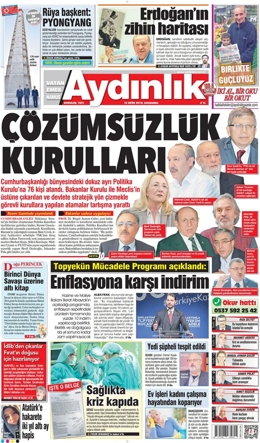 Günün gazete manşetleri - 10 Ekim 2018 14