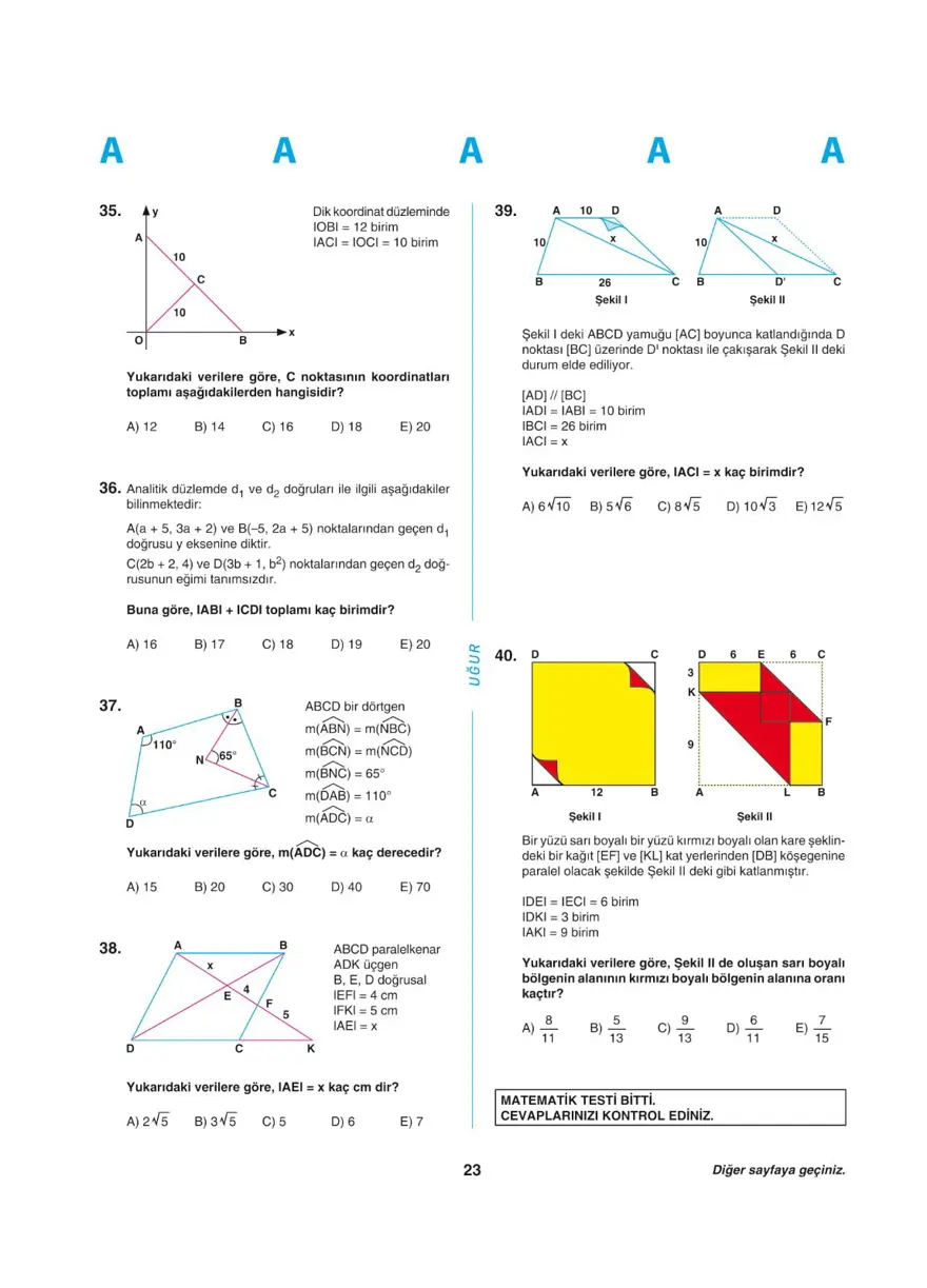 YKS - AYT deneme sınavı 22