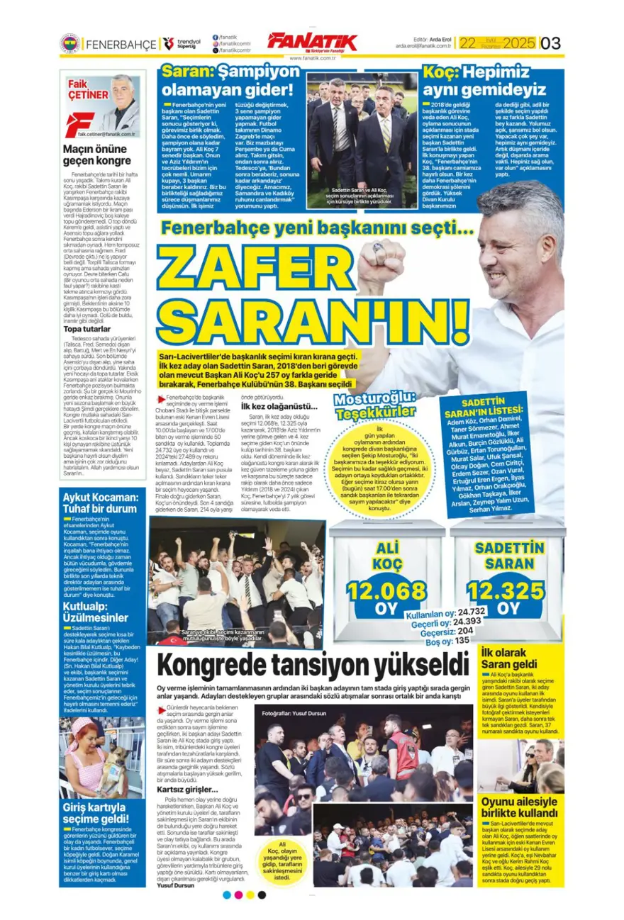 "Başkanı değişti, kaderi değişmedi" (22 Eylül spor manşetleri) 6