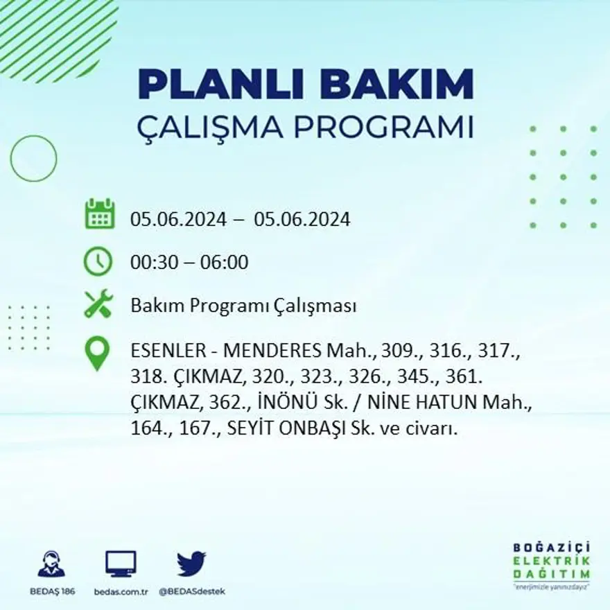 İstanbul'un 19 ilçesinde elektrik kesintisi: Elektrikler ne zaman gelecek? (5 Haziran BEDAŞ kesinti programı) 27 İstanbul'un 19 ilçesinde elektrik kesintisi: Elektrikler ne zaman gelecek? (5 Haziran BEDAŞ kesinti programı) 27