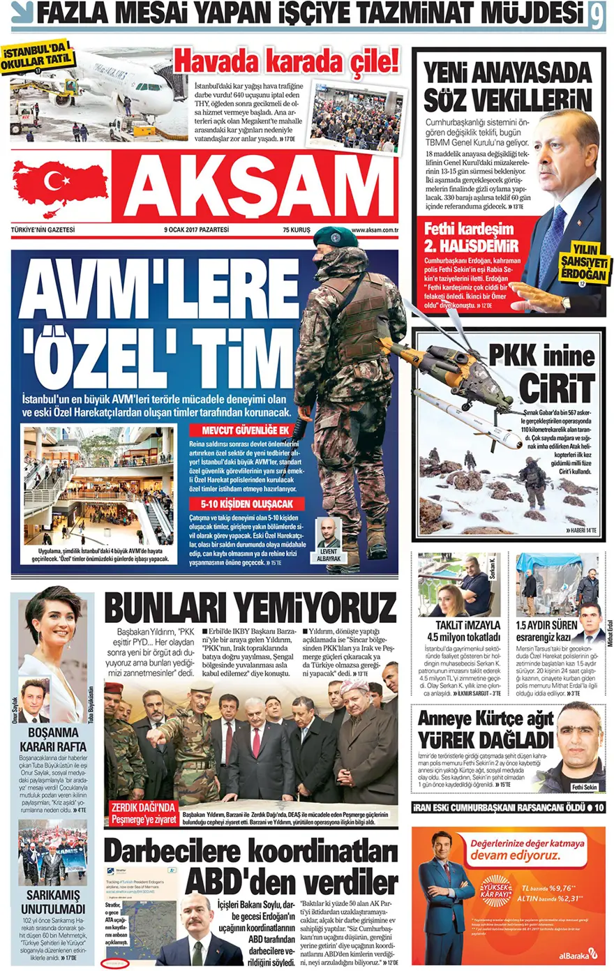 Günün gazete manşetleri - 9 Ocak 2017 14