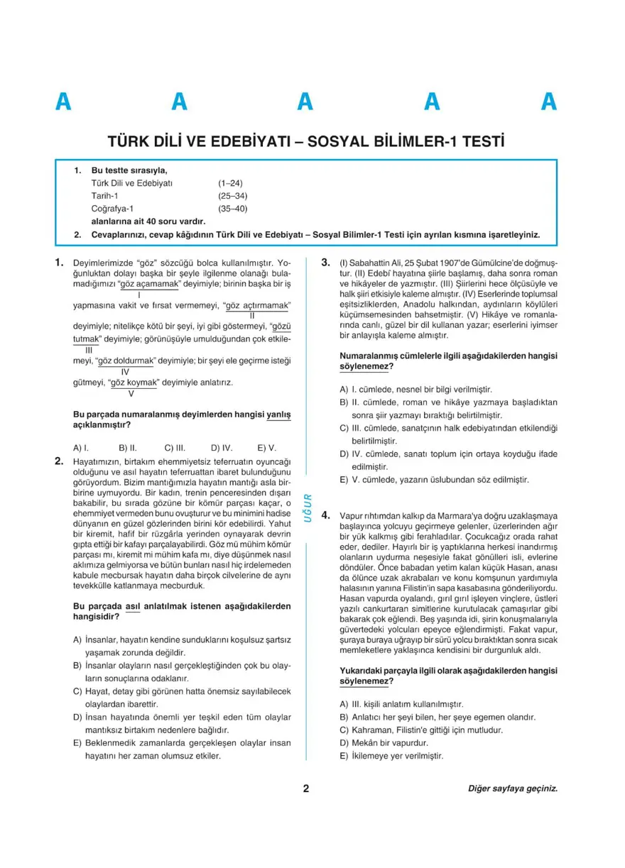 YKS - AYT deneme sınavı 1