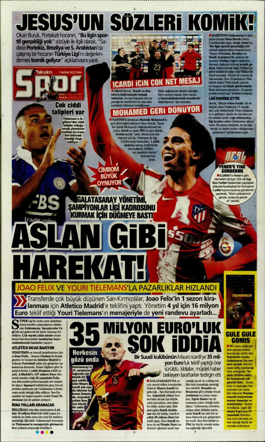 Günün spor manşetleri (9 Haziran 2023) 11
