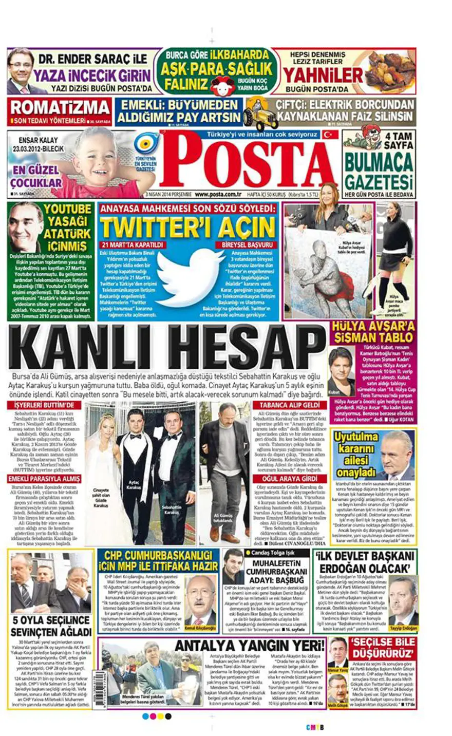 Günün gazete manşetleri - 3 Nisan 2014 16