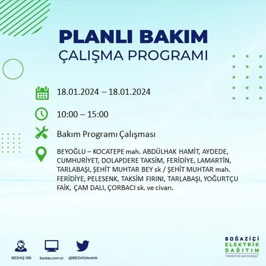 İstanbul'un 17 ilçesinde elektrik kesintisi yaşanacak: Elektrikler ne zaman gelecek? (18 Ocak BEDAŞ kesinti programı) 15