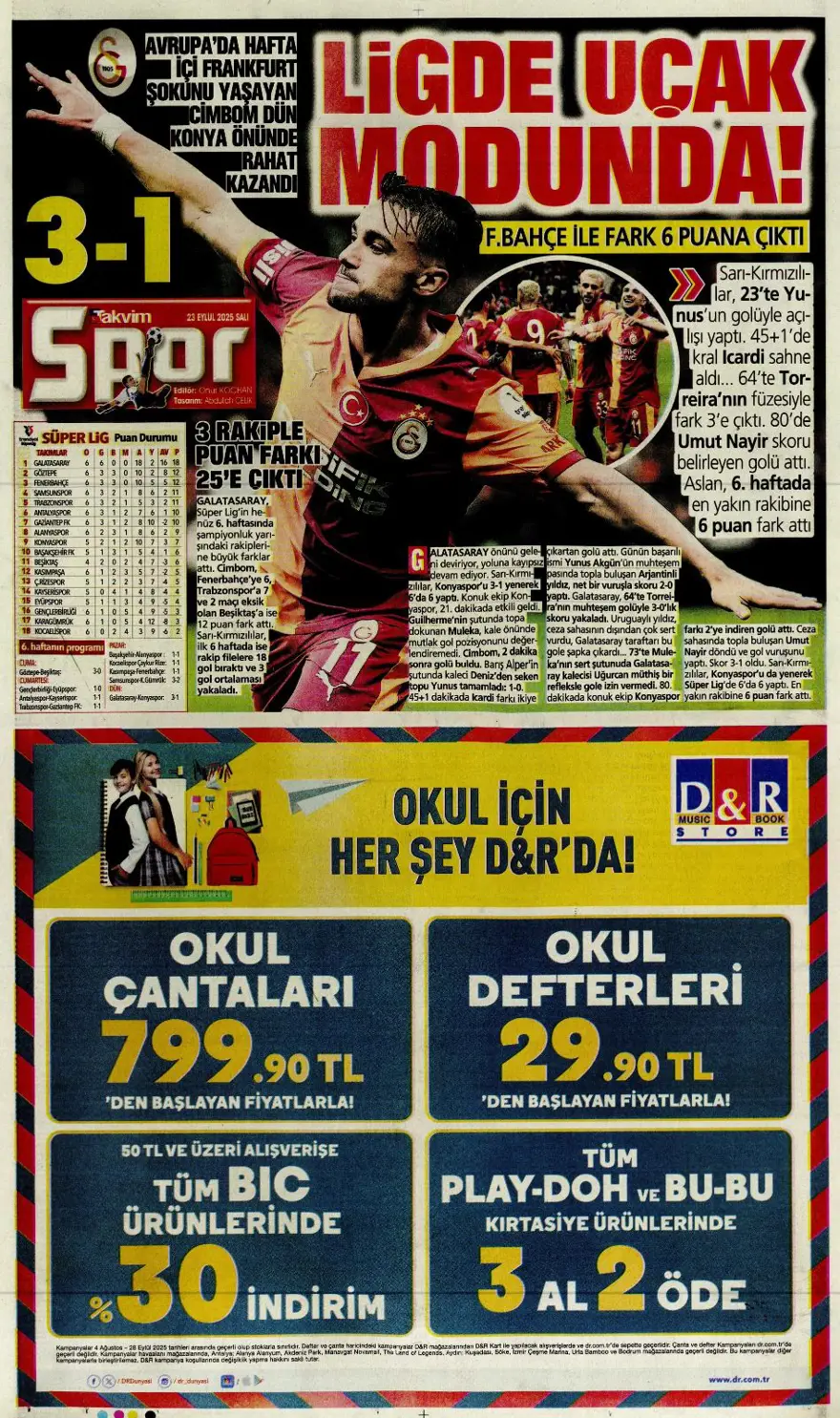 "Süper Lig'in Aslan'ı" (23 Eylül spor manşetleri) 32