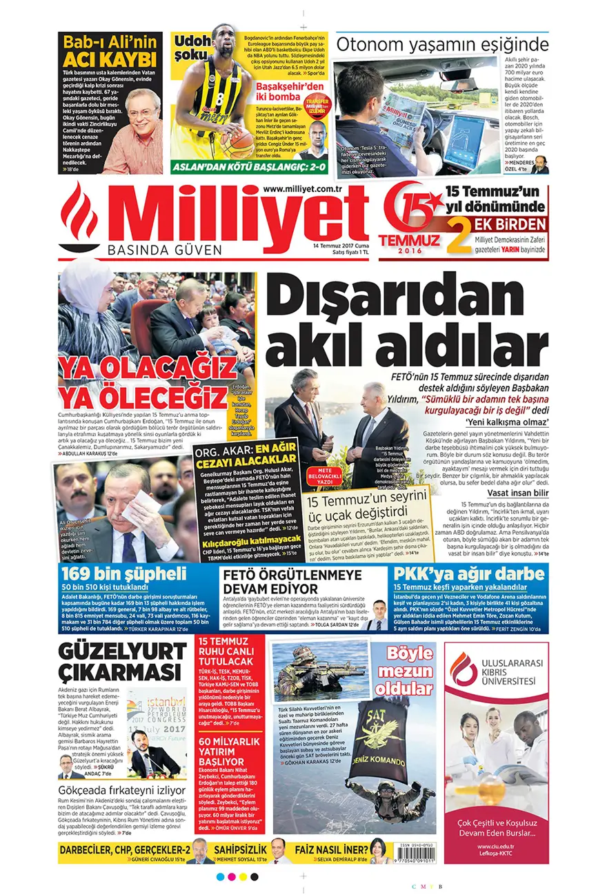Günün gazete manşetleri - 14 Temmuz 2017 2