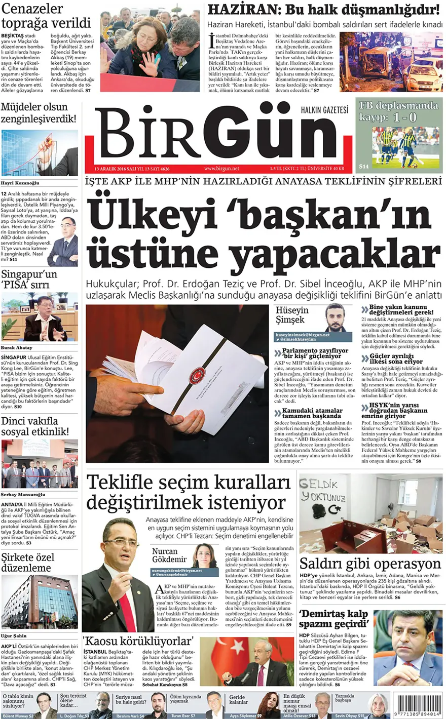 Günün gazete manşetleri - 13 Aralık 2016 11