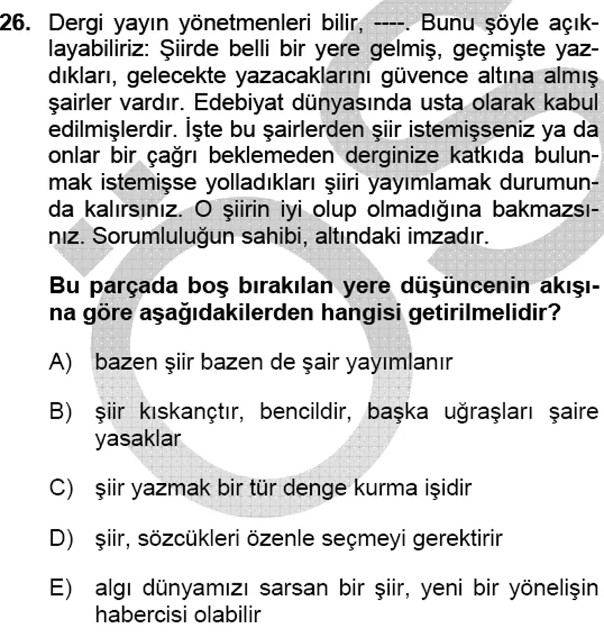 YGS Türkçe Soru ve Yanıtları 25
