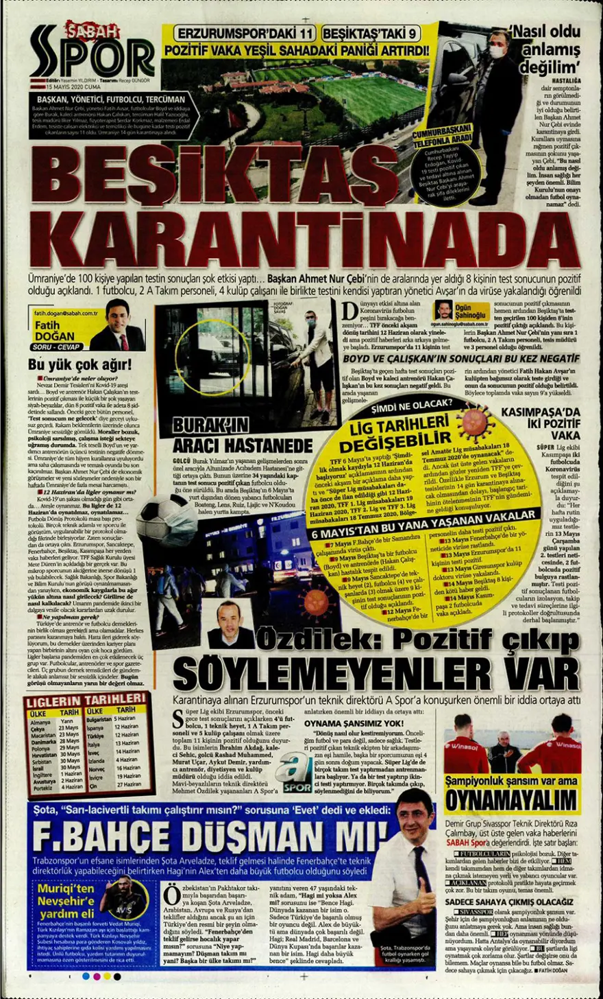 Günün spor manşetleri (15 Mayıs 2020) 8