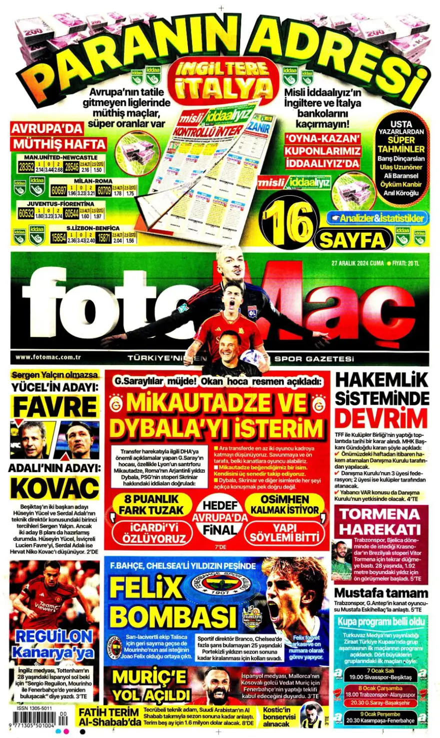 "Mourinho'dan Rashford'a davet" (27 Aralık 2024 spor manşetleri) 2