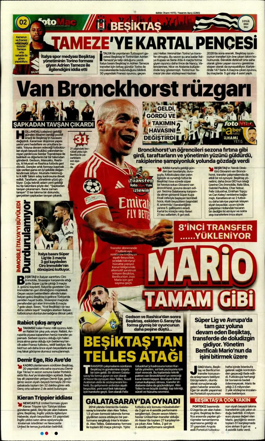 "100 milyon euroluk golcü" (3 Eylül 2024 spor manşetleri) 8