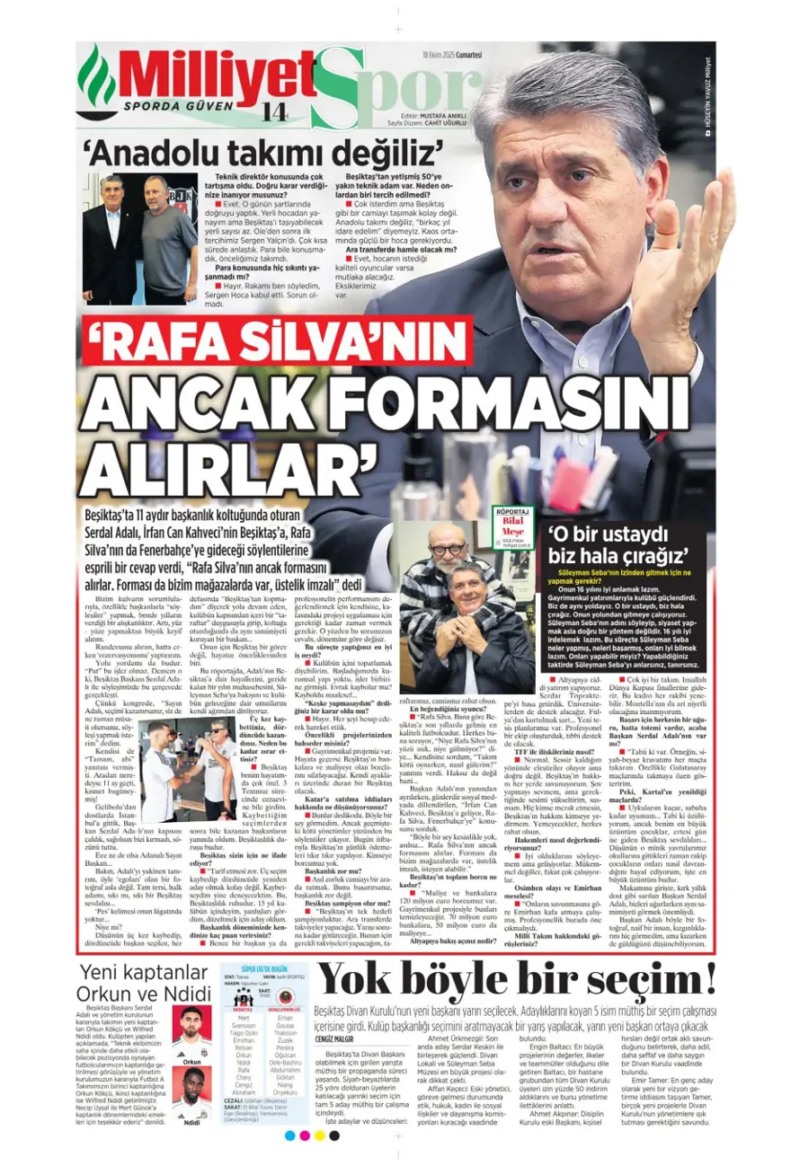 "Yine yeniden Ceballos" (18 Ekim 2025 spor manşetleri) 8
