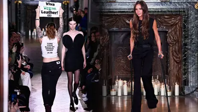 Koltuk değnekleriyle podyuma çıktı: Victoria Beckham'ın defilesinde protesto