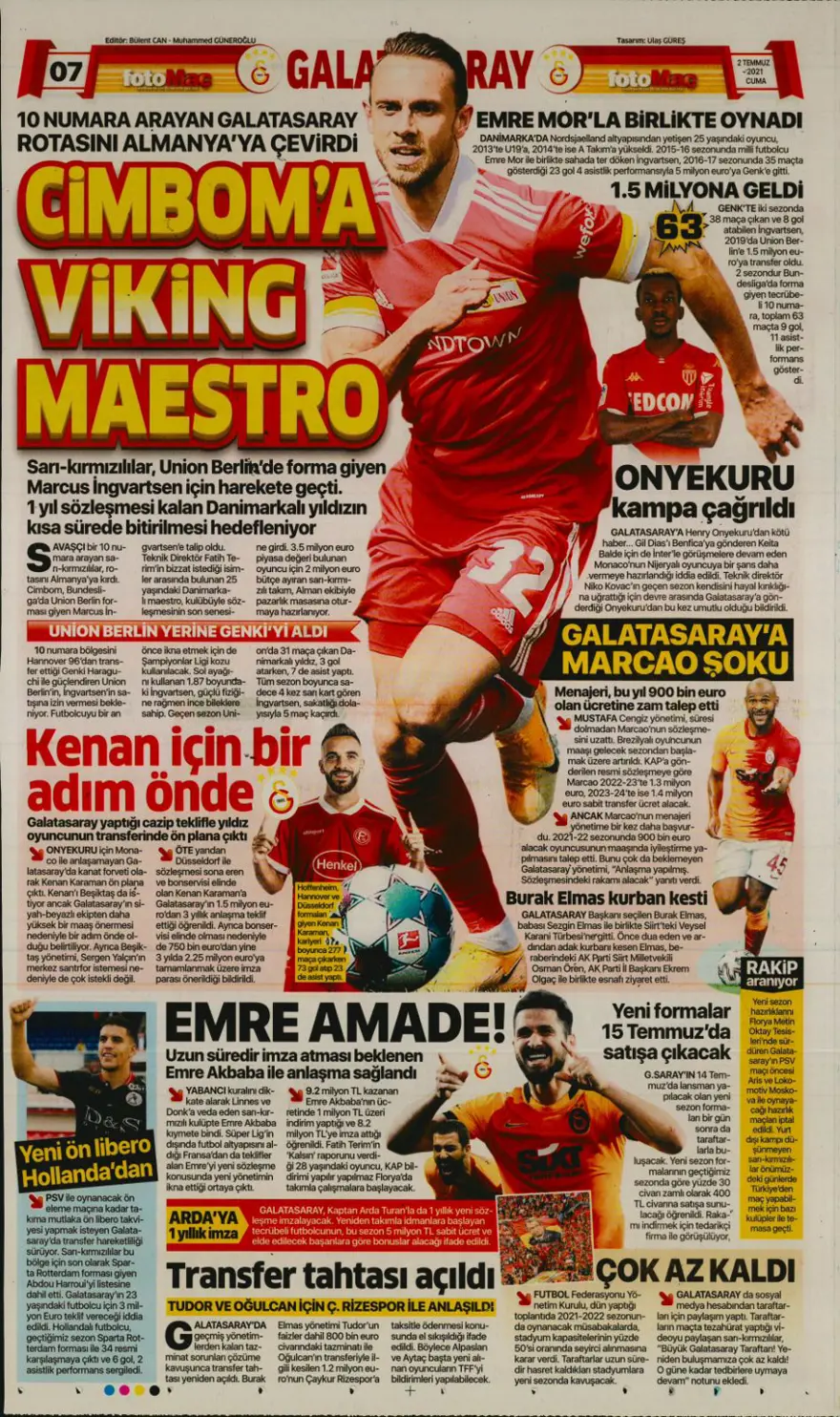 Günün spor manşetleri (2 Temmuz 2021) 5