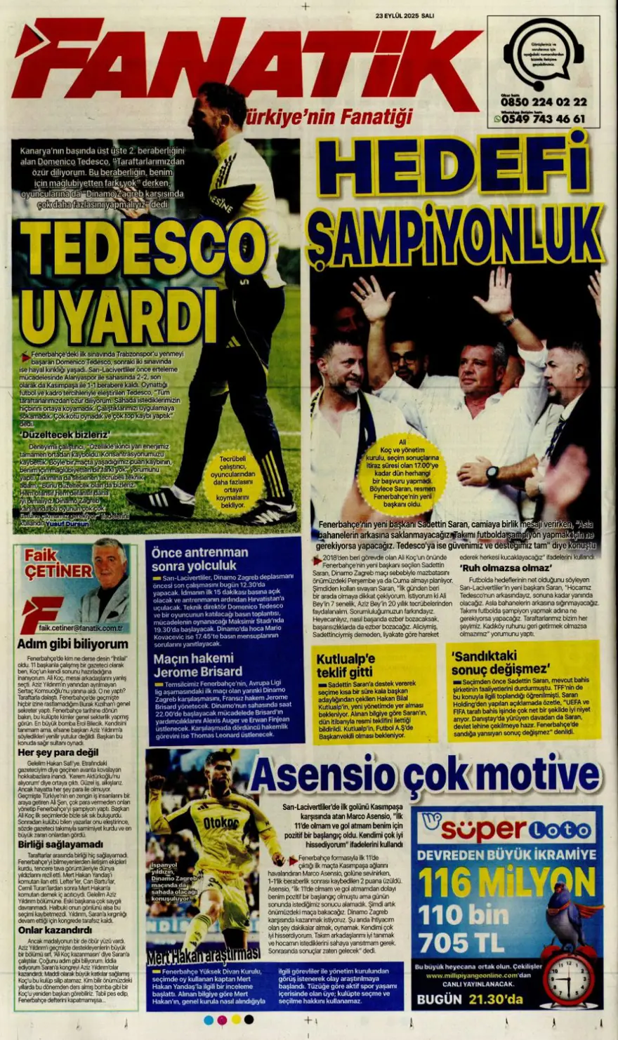 "Süper Lig'in Aslan'ı" (23 Eylül spor manşetleri) 5