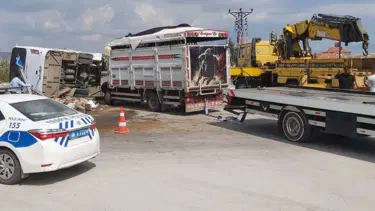 Büyükbaş yüklü kamyonet ile servis minibüsü çarpıştı