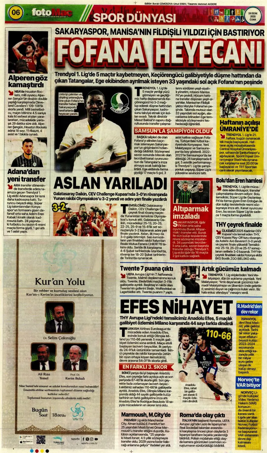 "Pavlovic sürprizi" (24 Ocak 2025 spor manşetleri) 6