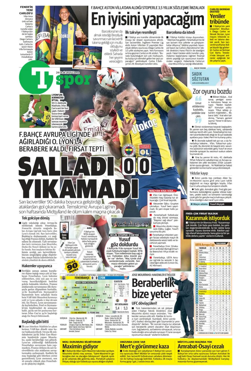 "Pavlovic sürprizi" (24 Ocak 2025 spor manşetleri) 32