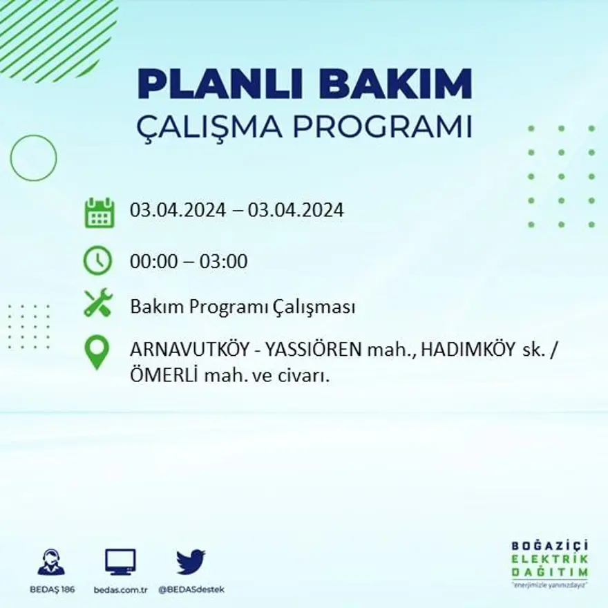 İstanbul'un 19 ilçesinde elektrik kesintisi: Elektrikler ne zaman gelecek? (3 Nisan tarihli BEDAŞ kesinti programı) 6