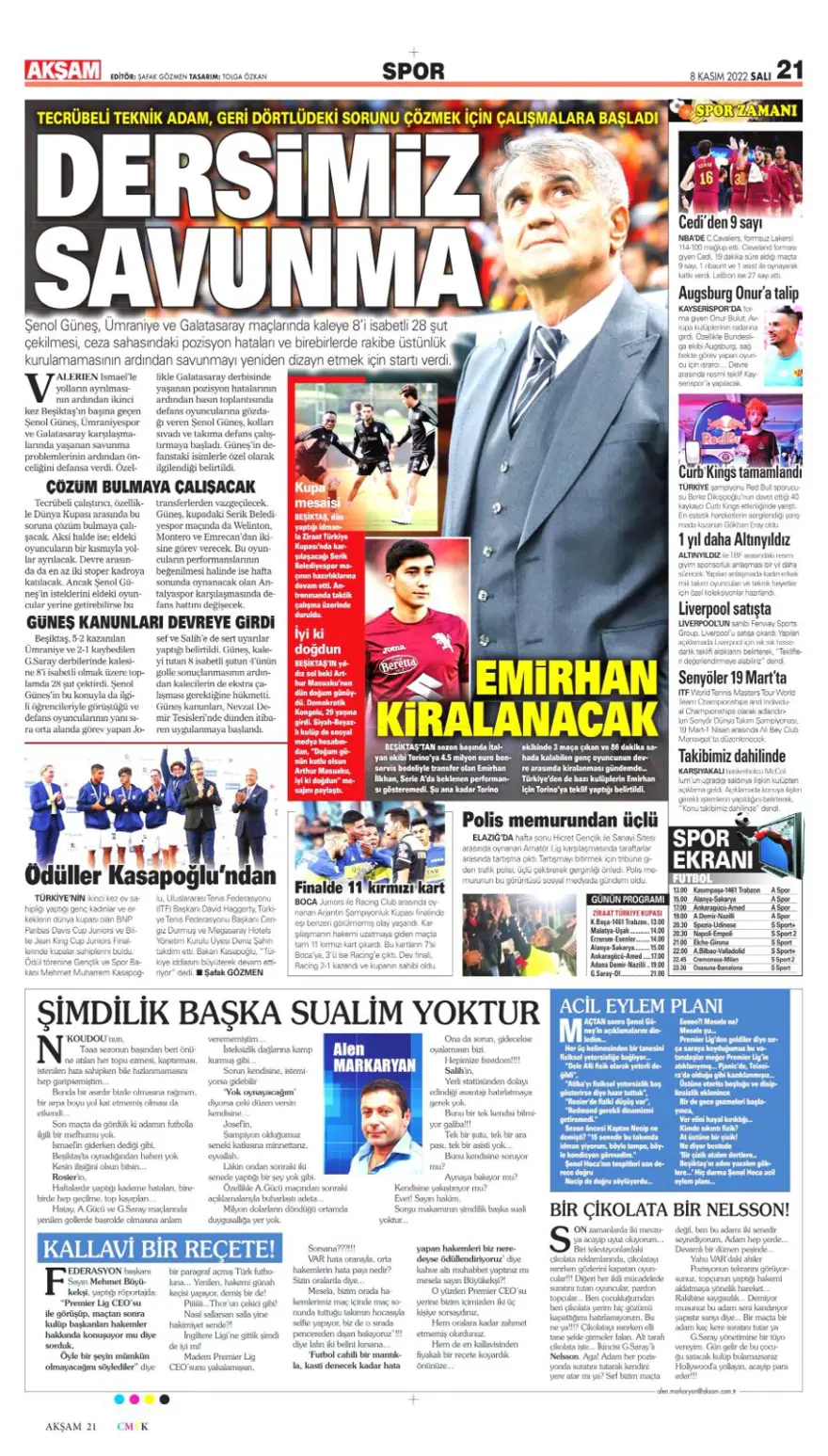 Günün spor manşetleri (8 Kasım 2022) 2