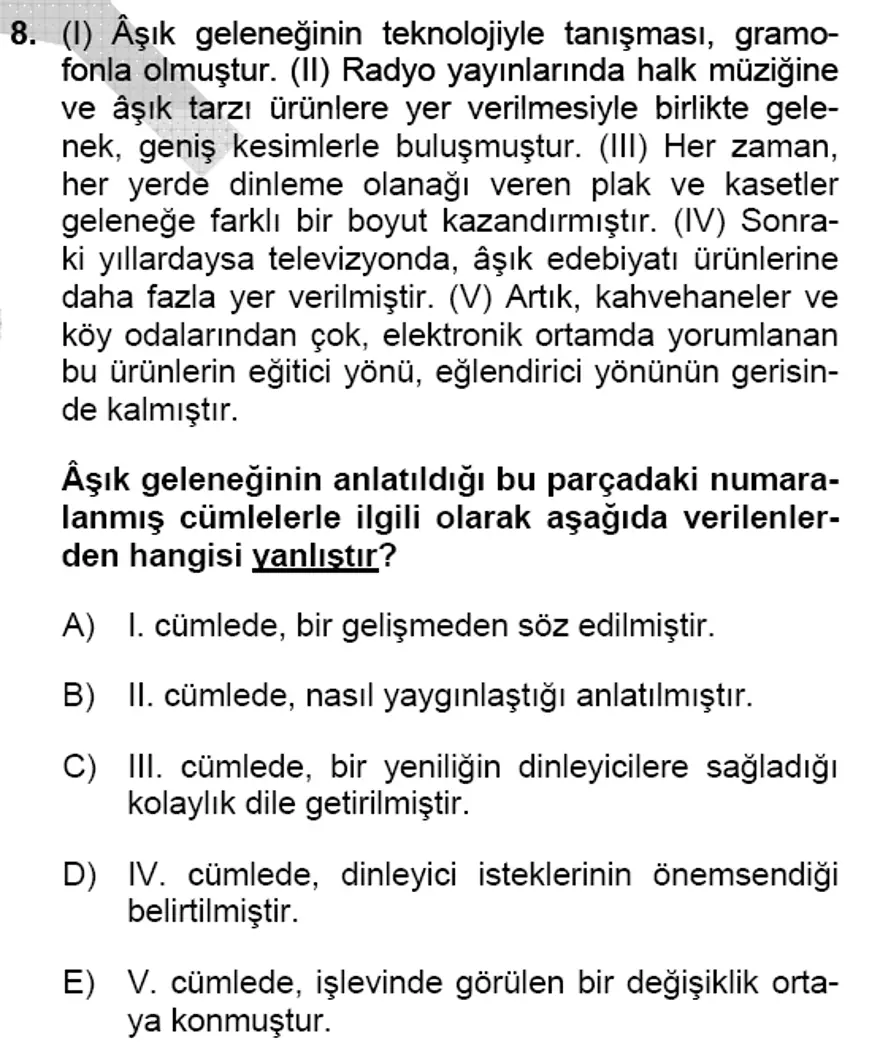 YGS Türkçe Soru ve Yanıtları 7