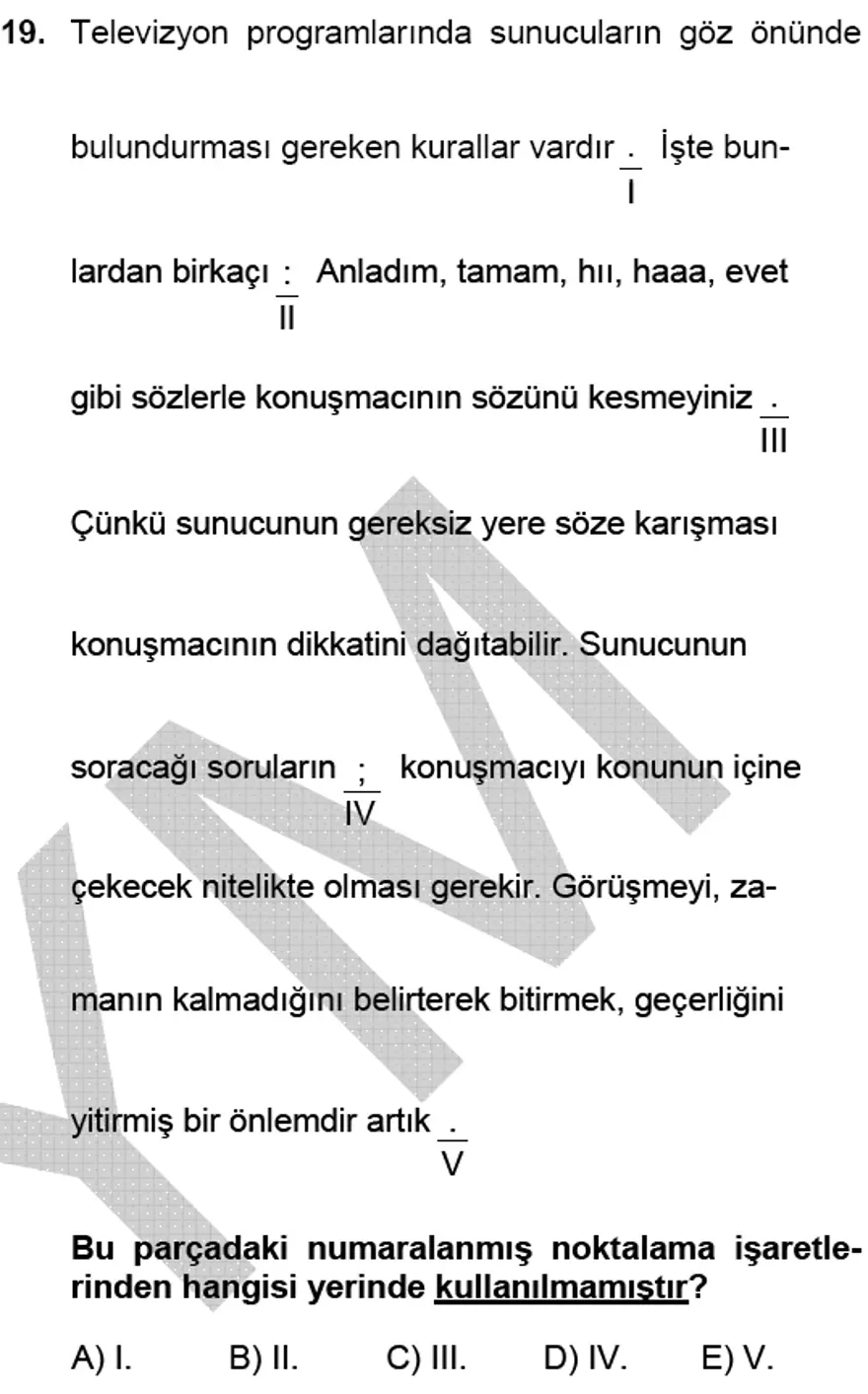 YGS Türkçe Soru ve Yanıtları 18