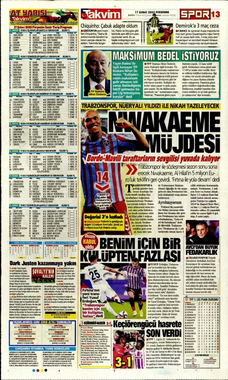 Günün spor manşetleri (17 Şubat 2022) 12