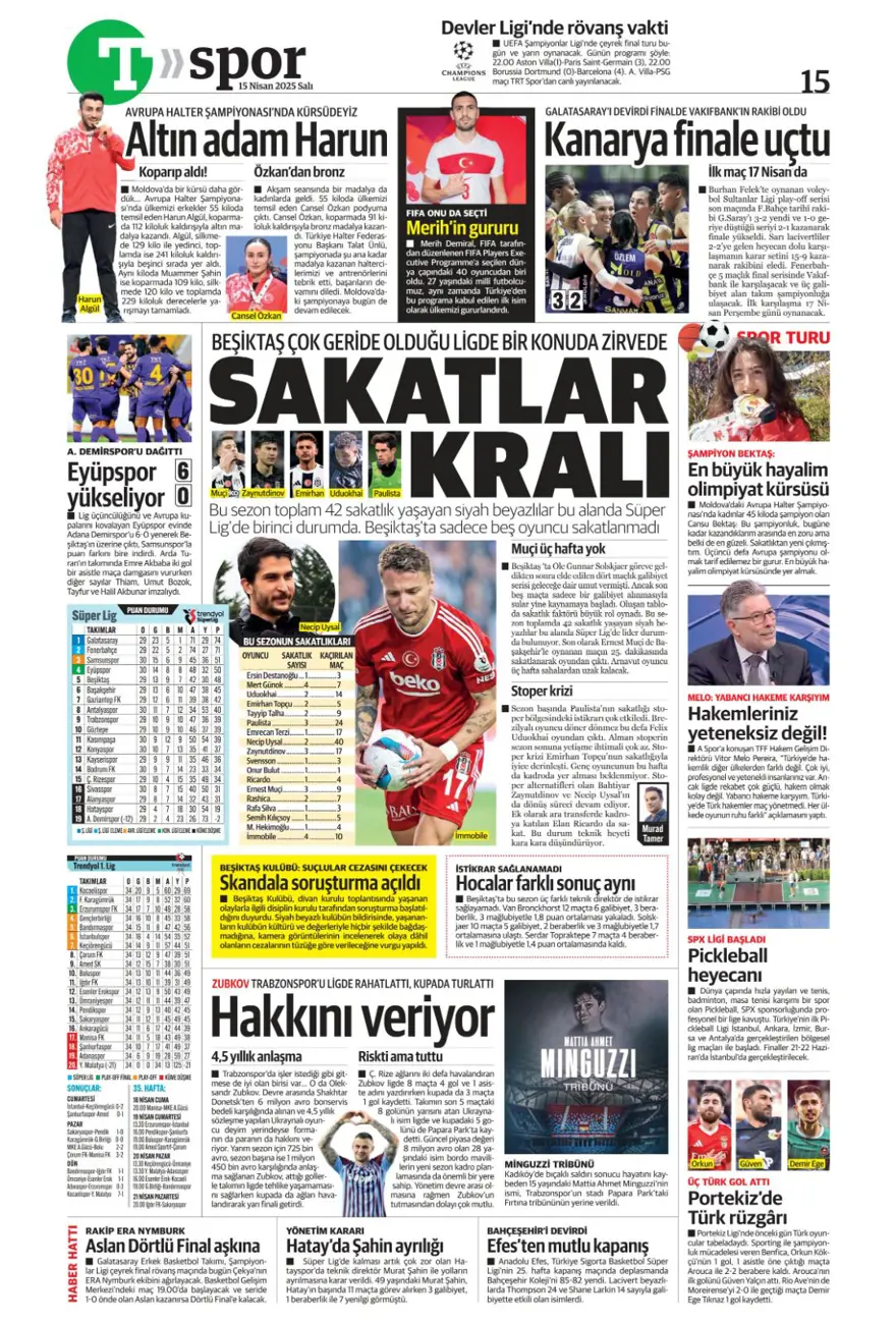 "Mertens'in yerine dünya yıldızı" (15 Nisan 2025 spor manşetleri) 17