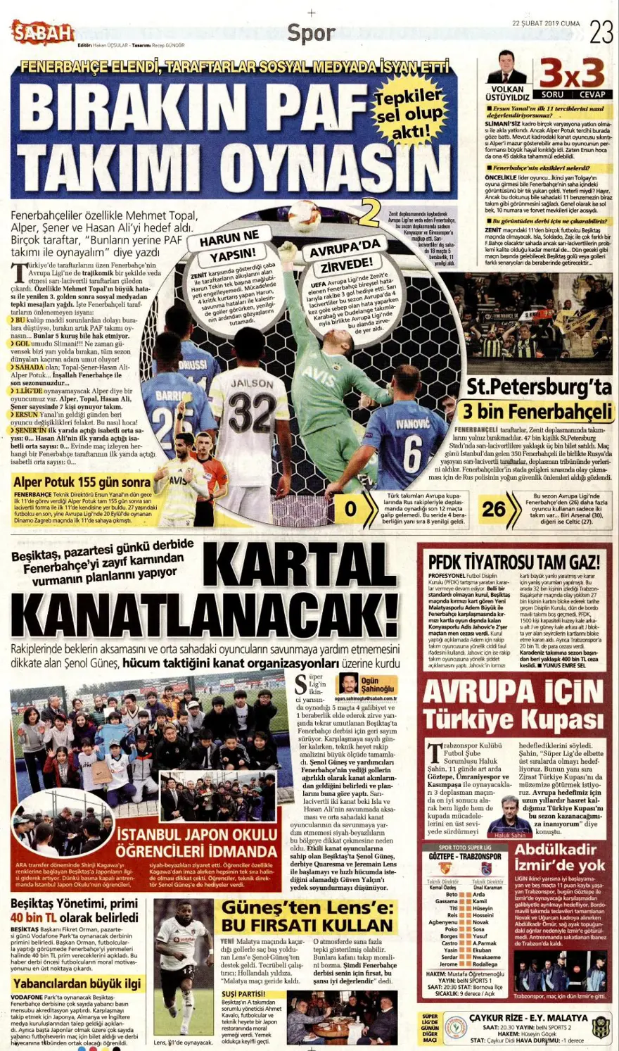 Günün spor manşetleri (22 Şubat 2019) 9