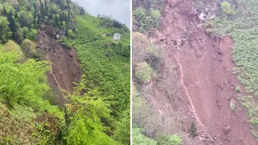 Trabzon'da heyelan: Yol ulaşıma kapandı, elektrik ve su hatları zarar gördü